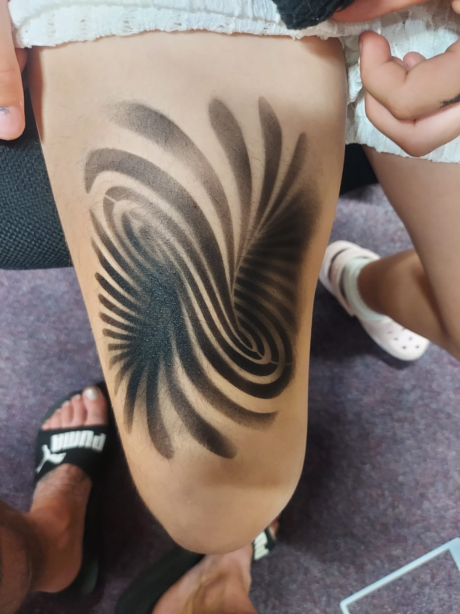 Mind-bending 3D geometric swirl tattoo! 🌀 Safe, vegan airbrush ink. Book today! #geometrictattoo