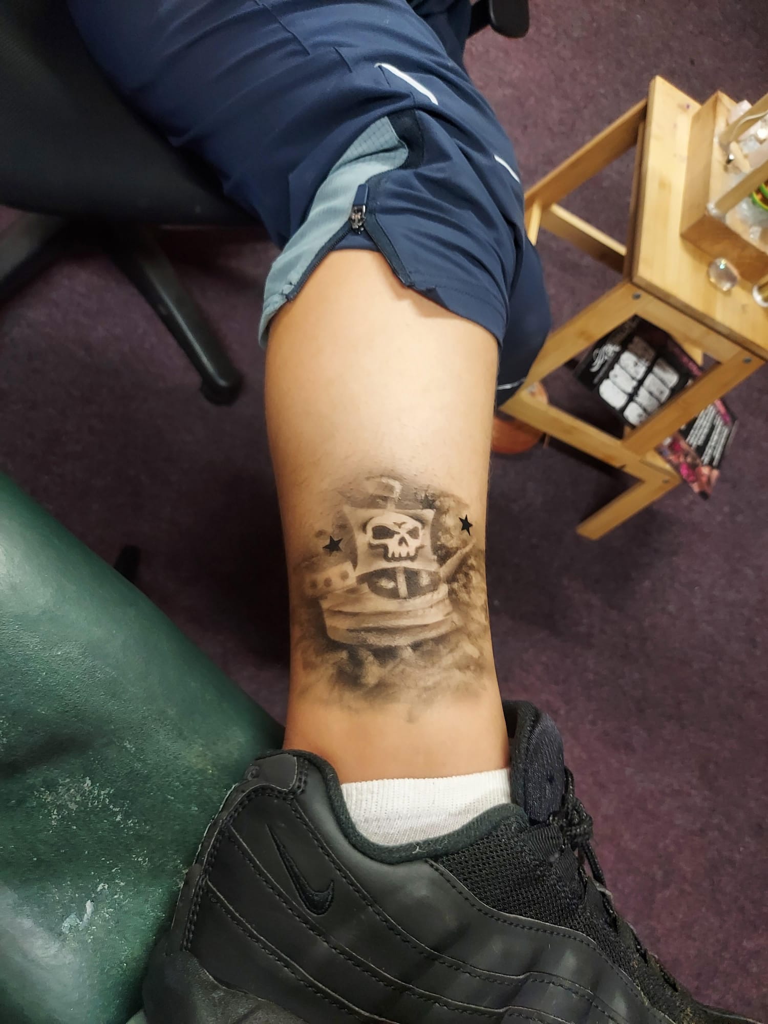 Epic 3D pirate ship & skull airbrush tattoo! ☠️ Safe, vegan kids ink. Book today! #piratetattoo